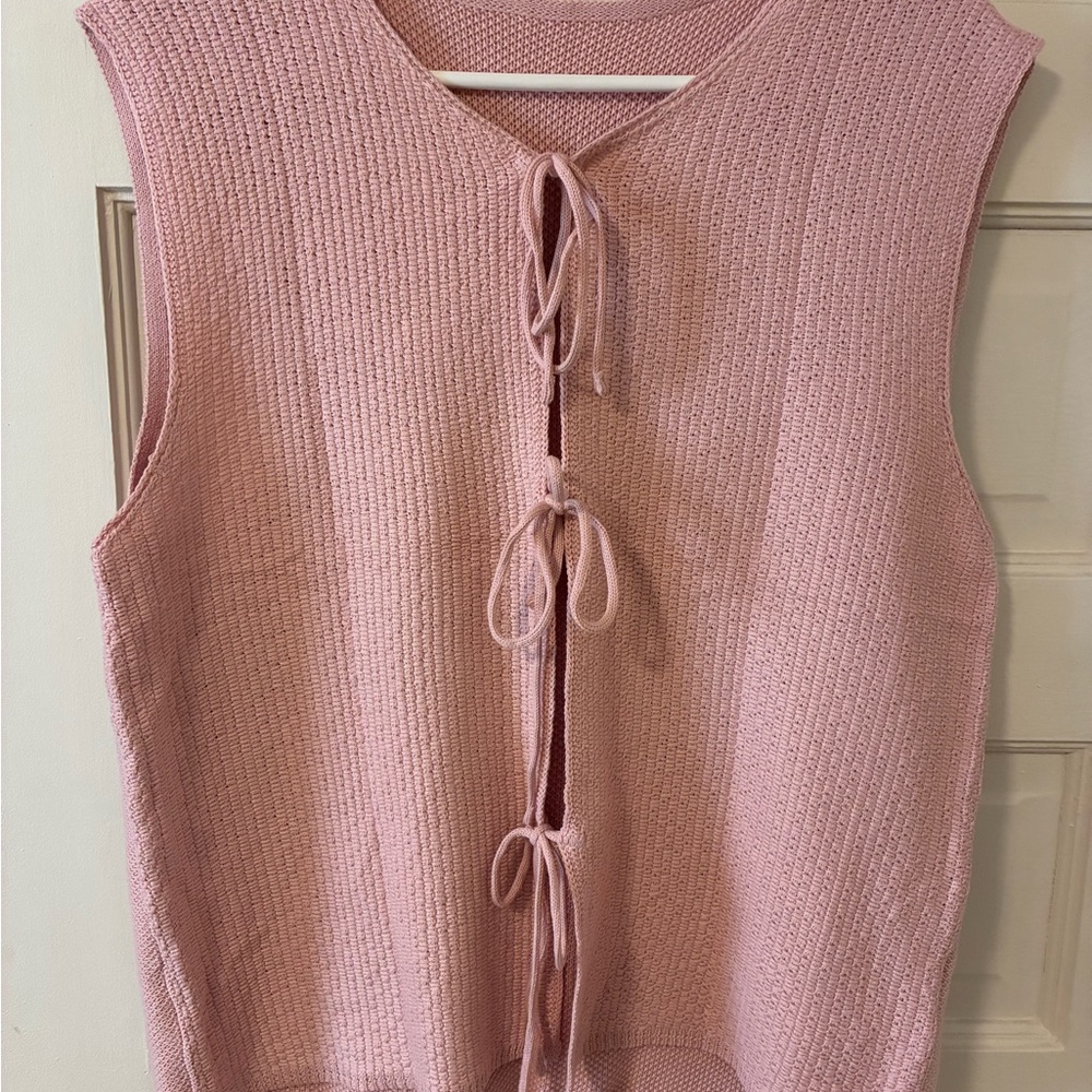 Pink Knit Sleeveless Top with Tie Details